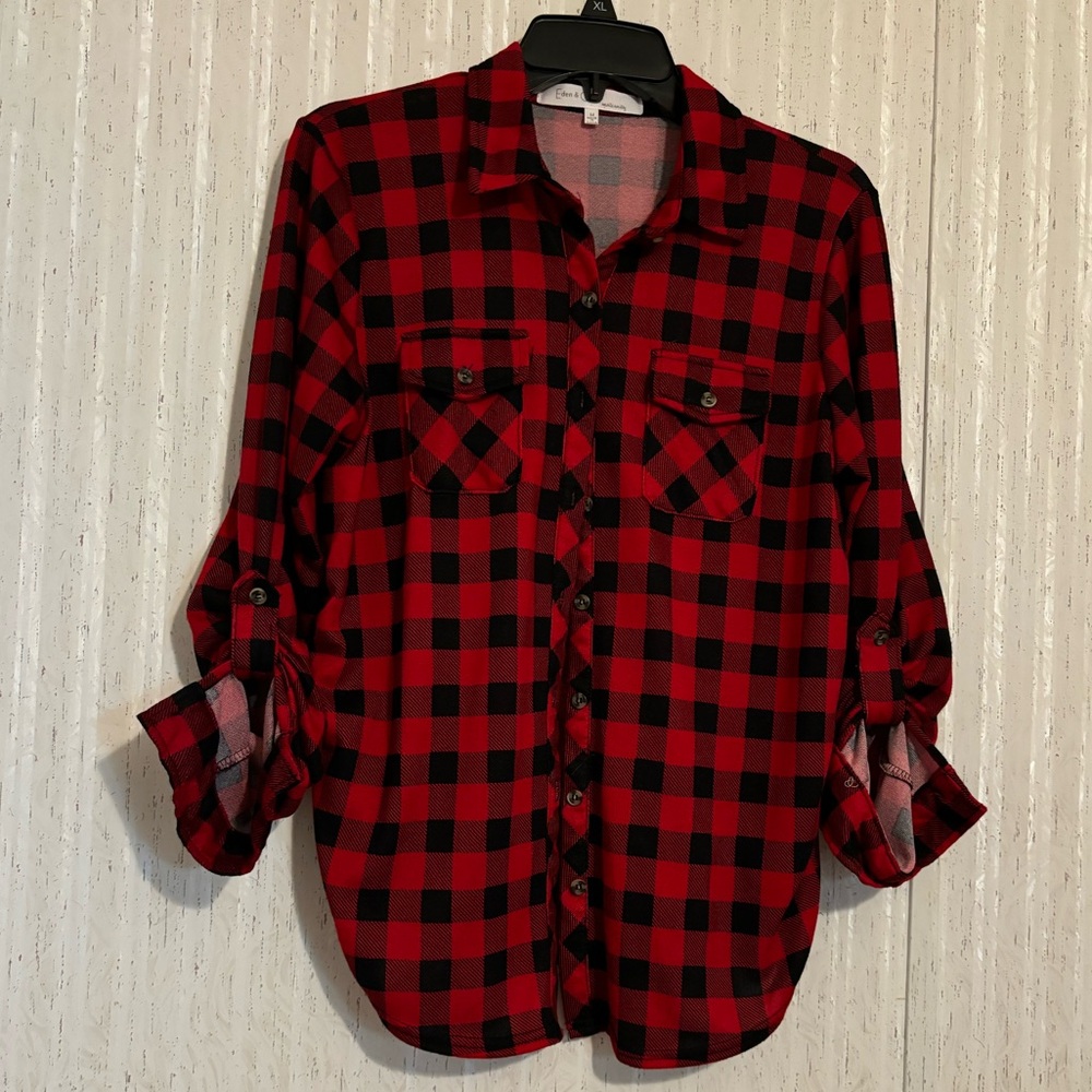 Eden & Olivia Red and Black Plaid Button Down Shirt